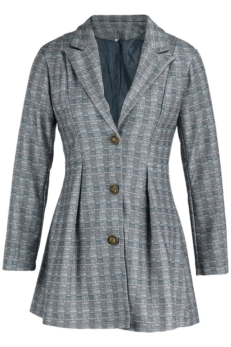 Fashion Street Plaid Patchwork Buckle Turn-back Collar Outerwear(3 Colors)