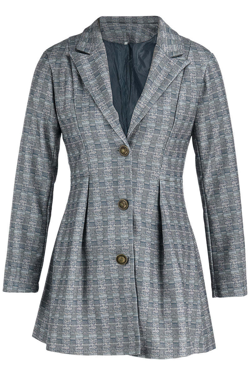 Fashion Street Plaid Patchwork Buckle Turn-back Collar Outerwear(3 Colors)