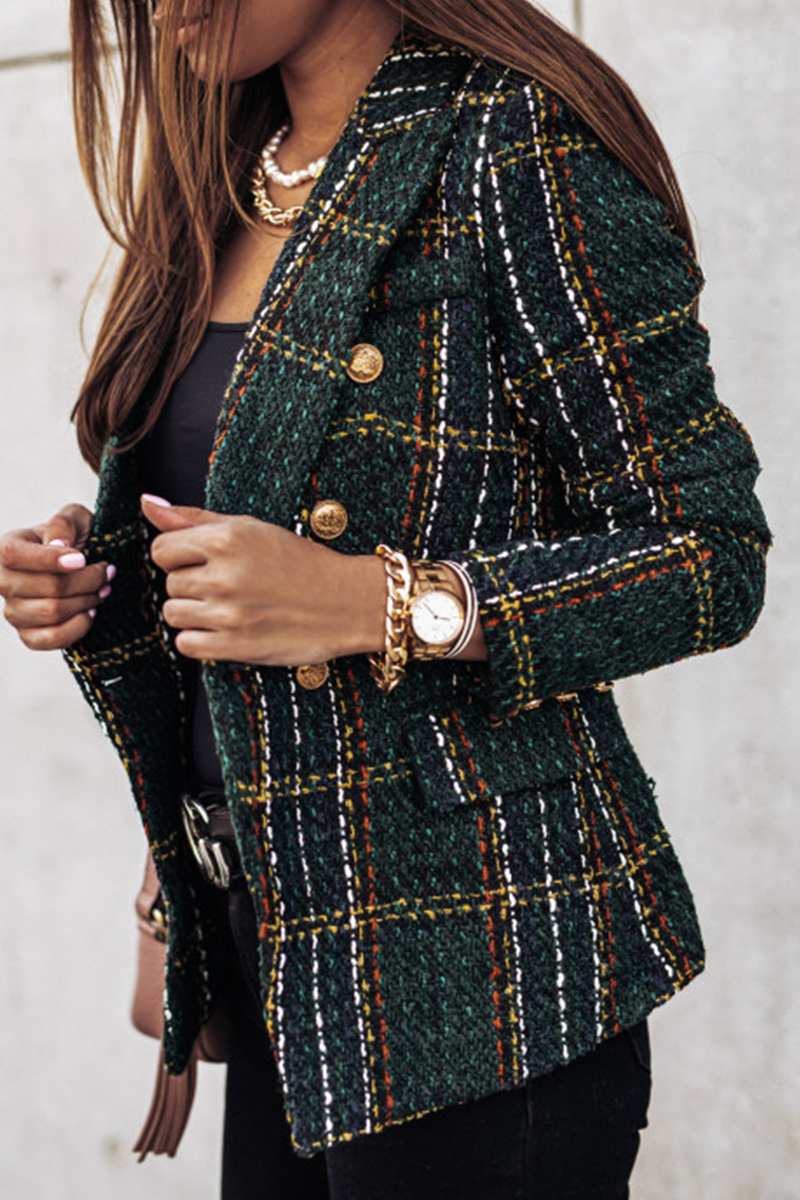Casual Print Split Joint Buckle Turn-back Collar Outerwear(4 Colors)