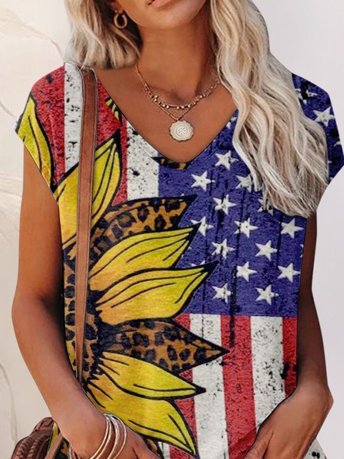 Casual Sunflower Print T-Shirt
