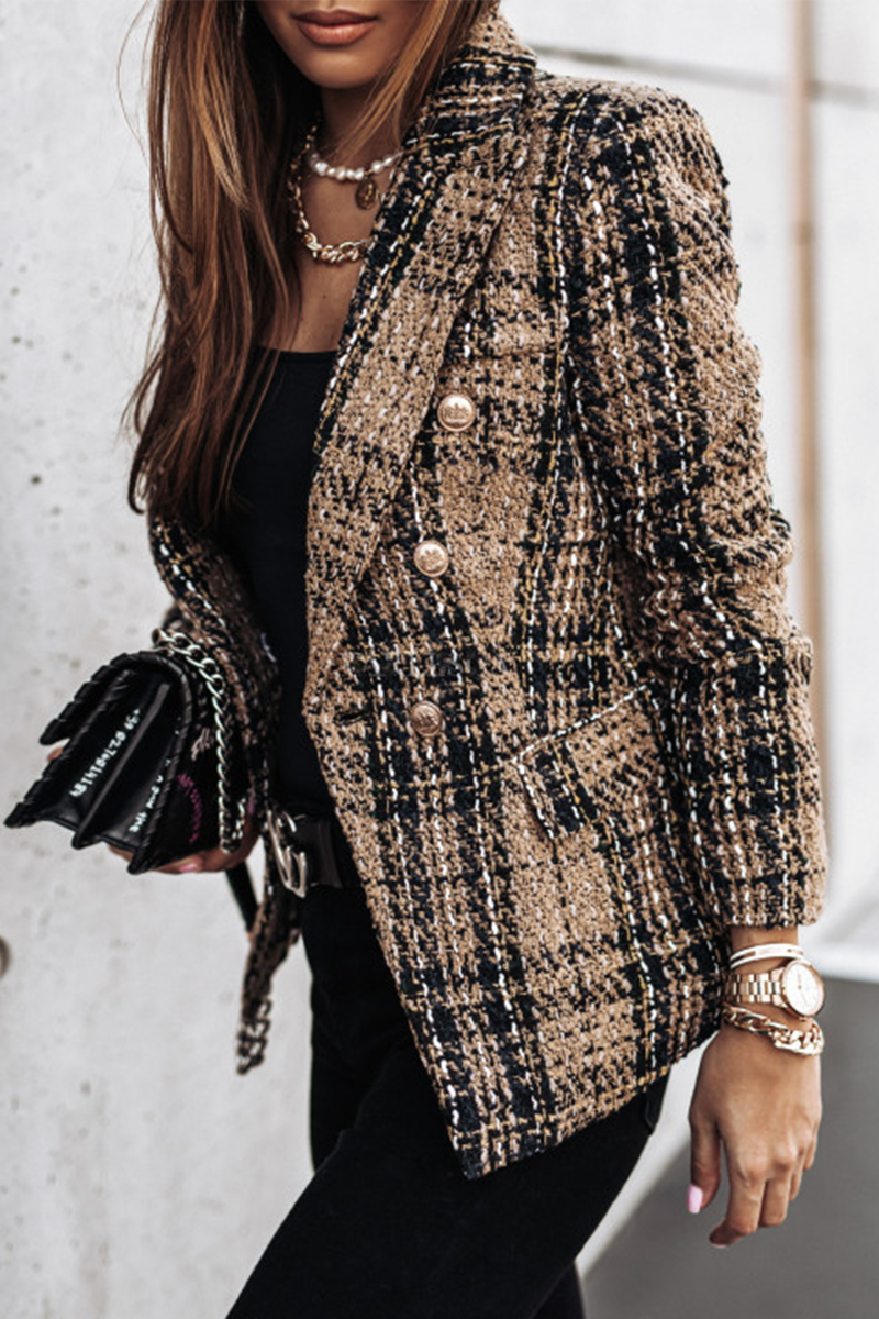 Casual Print Split Joint Buckle Turn-back Collar Outerwear(4 Colors)