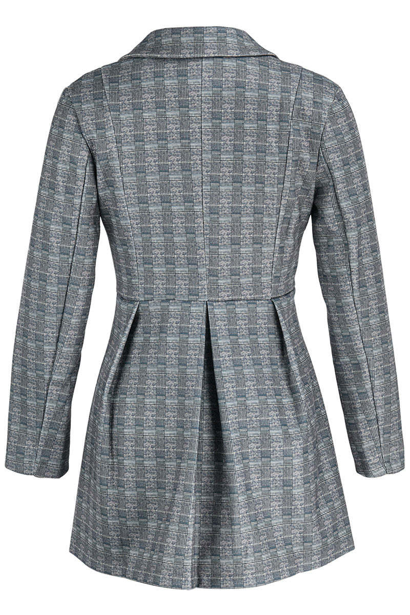 Fashion Street Plaid Patchwork Buckle Turn-back Collar Outerwear(3 Colors)