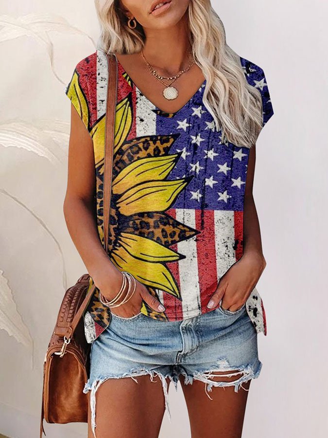 Casual Sunflower Print T-Shirt