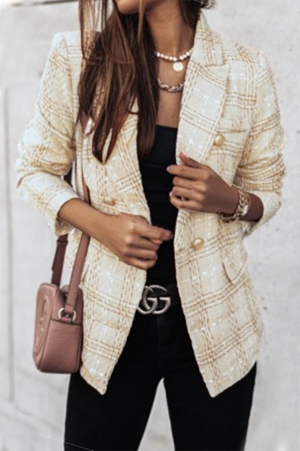 Casual Print Split Joint Buckle Turn-back Collar Outerwear(4 Colors)
