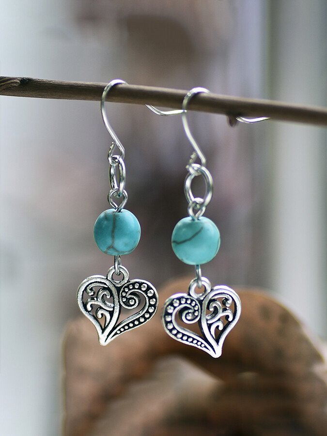 Vintage Alloy Turquoise Love Earrings