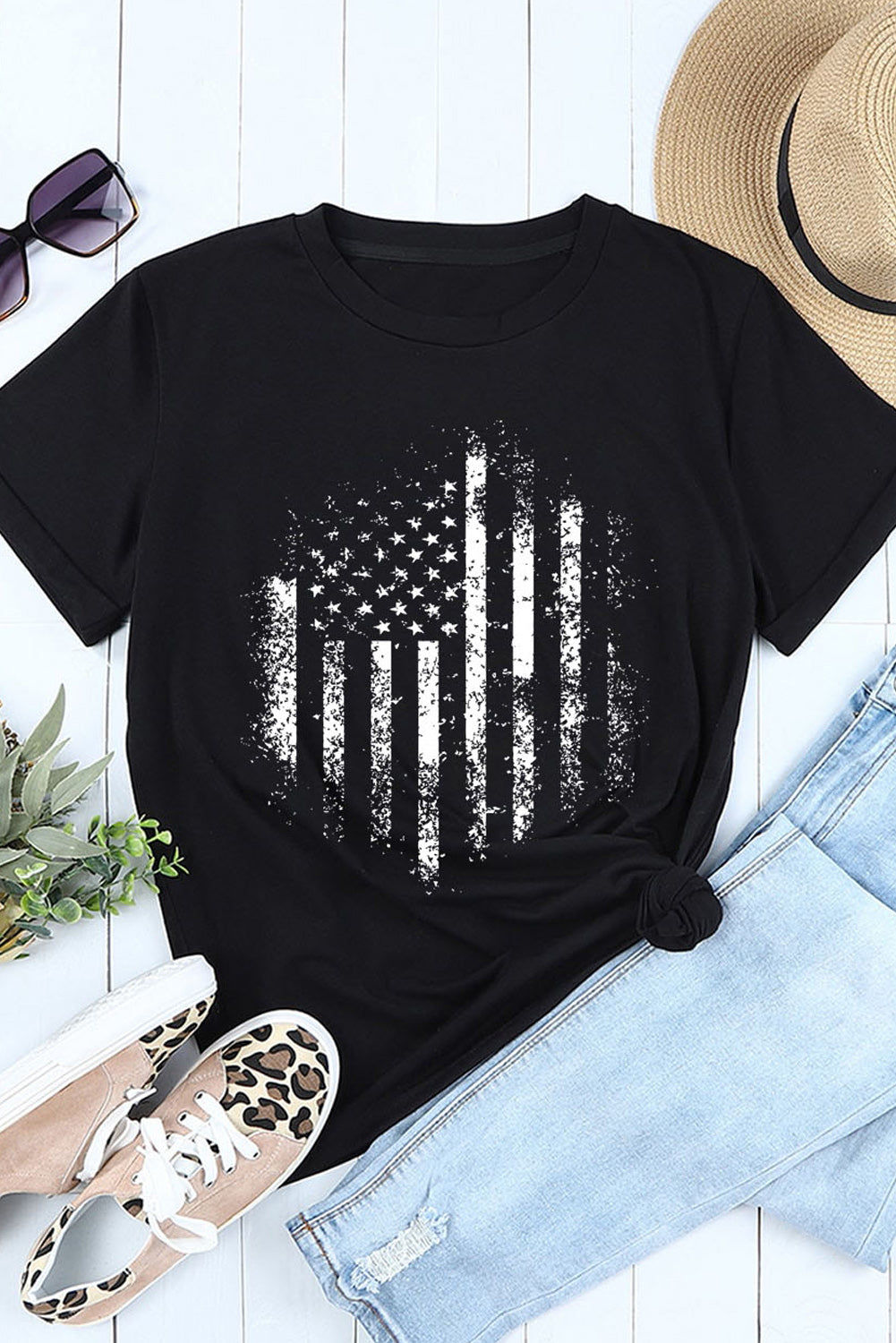 Vintage Bleached USA Flag T Shirt