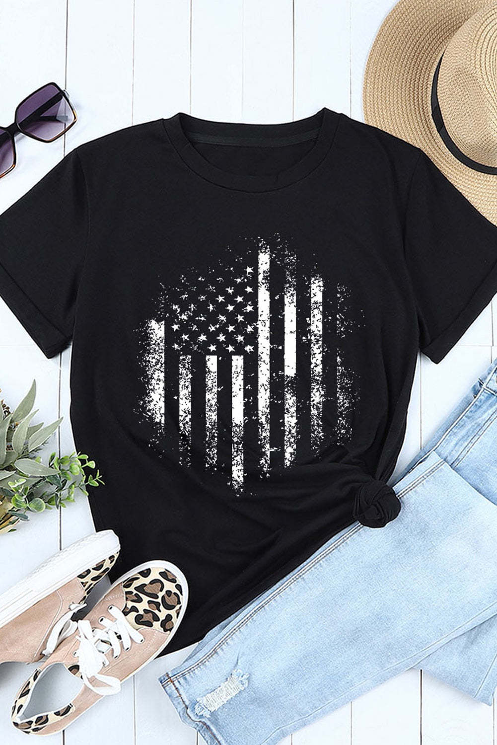 Vintage Bleached USA Flag T Shirt