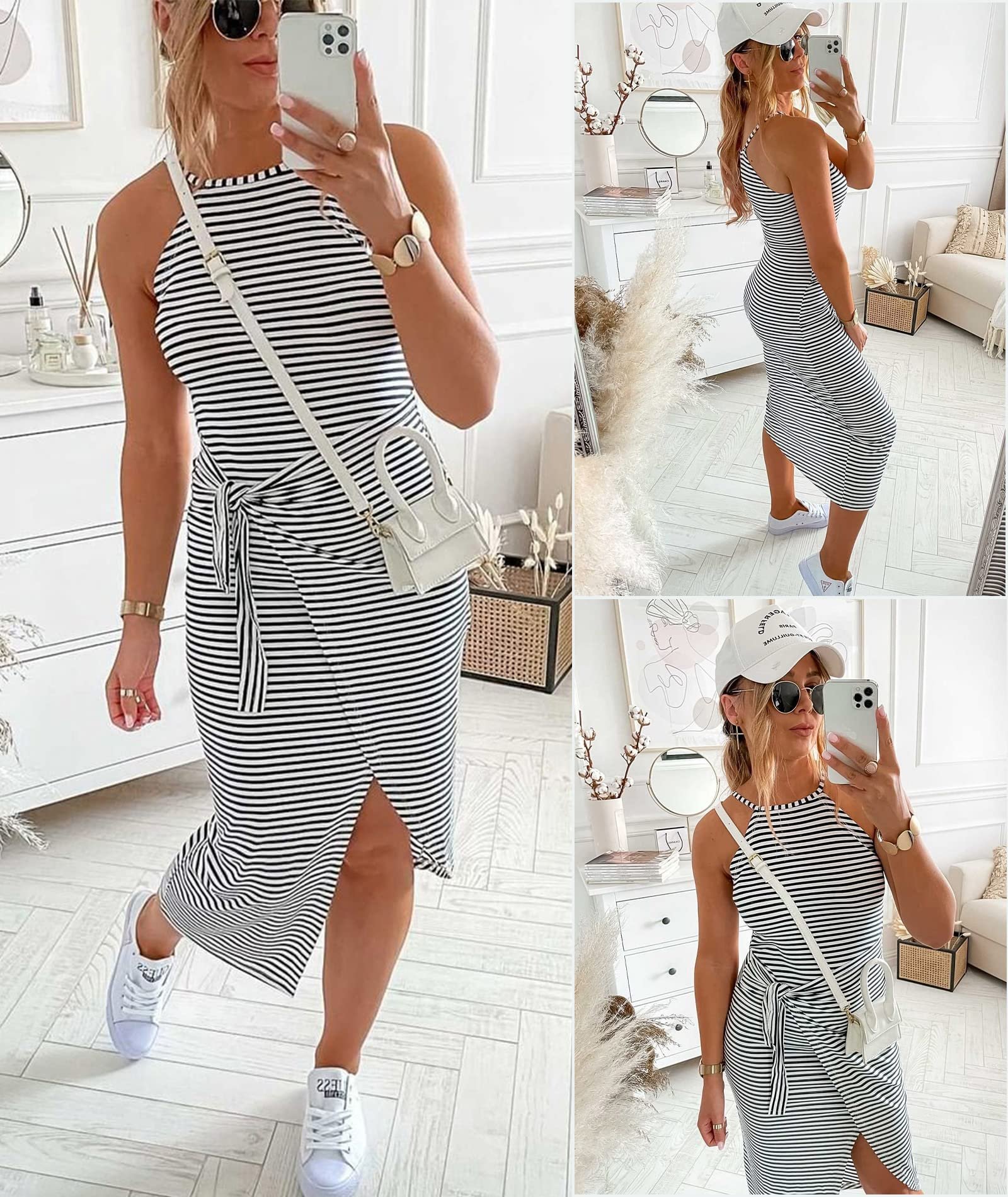 LAST DAY 49% OFF - Casual Sleeveless Striped Midi Dresses