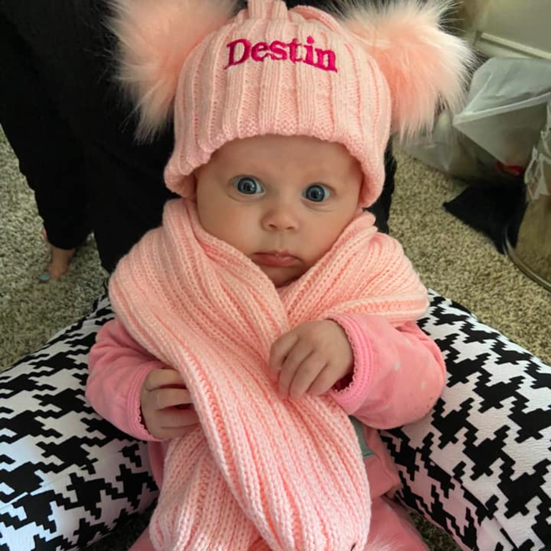 Personalized Embroidery Kid Pom Pom Hat and Scarf for Comfort & Unique | HSKid01