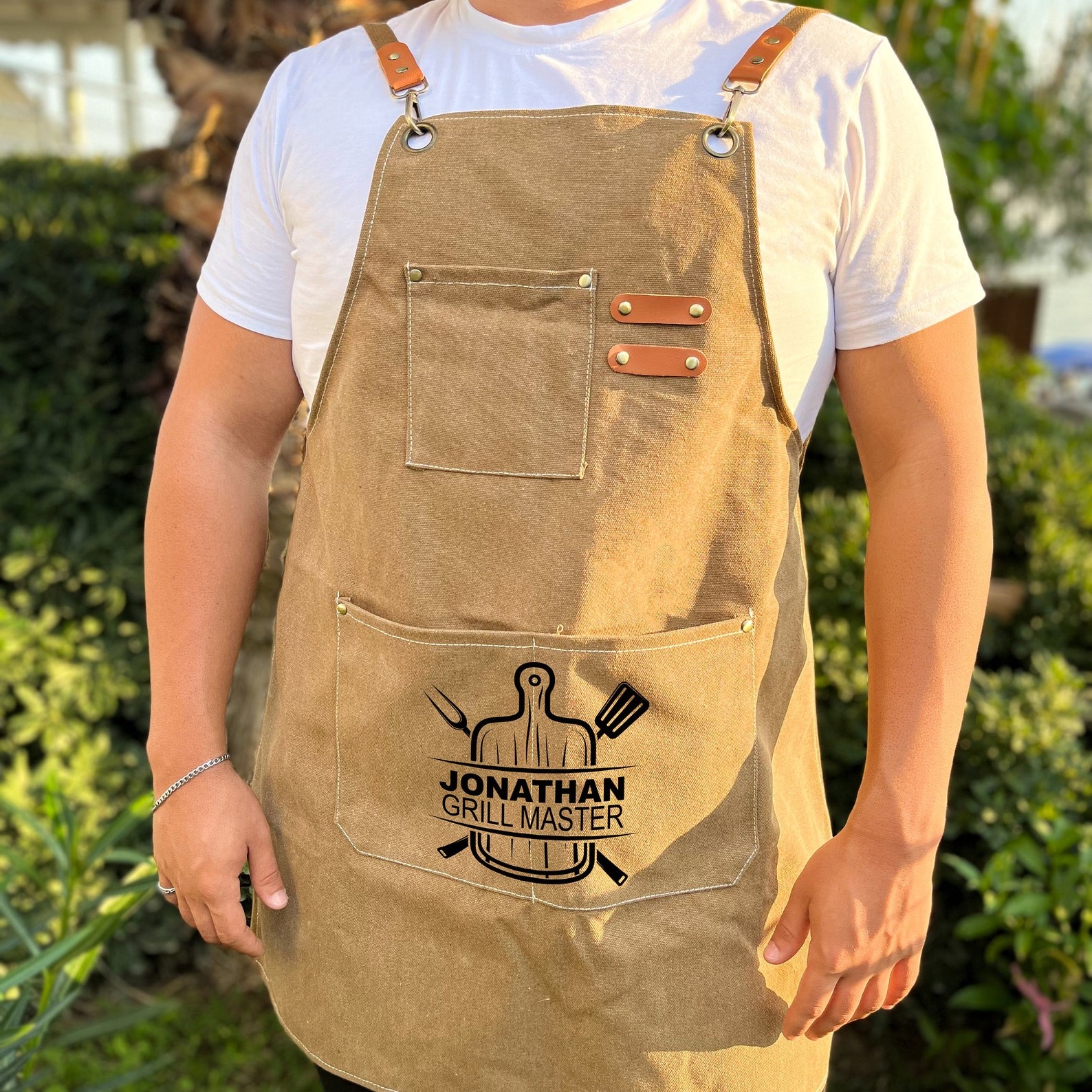 Personalized Name on Canvas Apron with Pockets for Unisex Adult | Apro