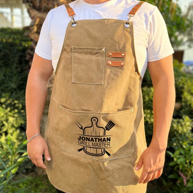 Personalized Name on Canvas Apron with Pockets for Unisex Adult | Apro