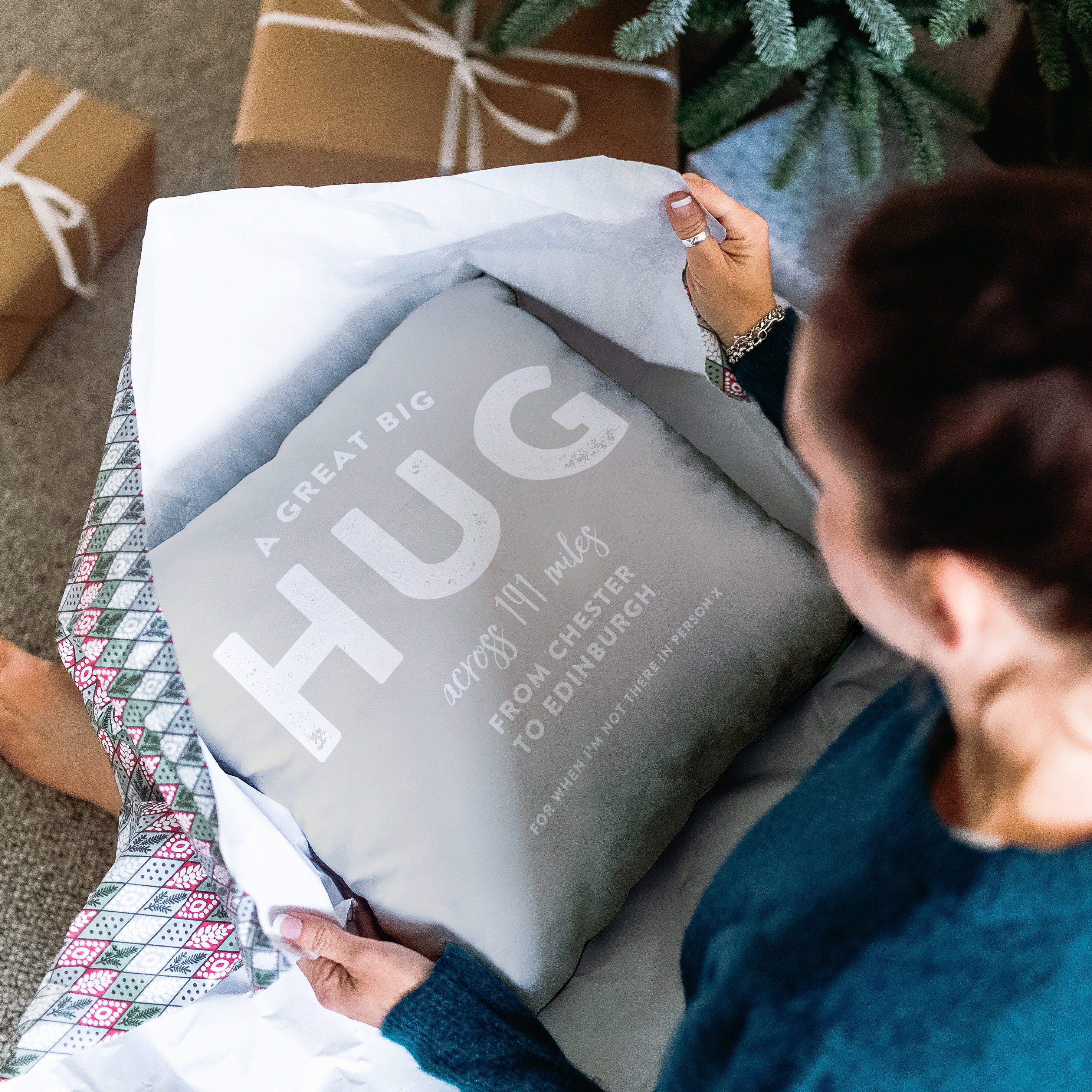 Personalised 'Hug Across The Miles' Cushion for Comfort & Unique | CWCush01
