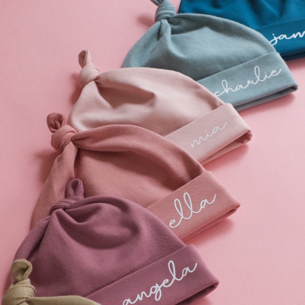 Personalized Newborn Baby Knot Hat Set | CWBaby14