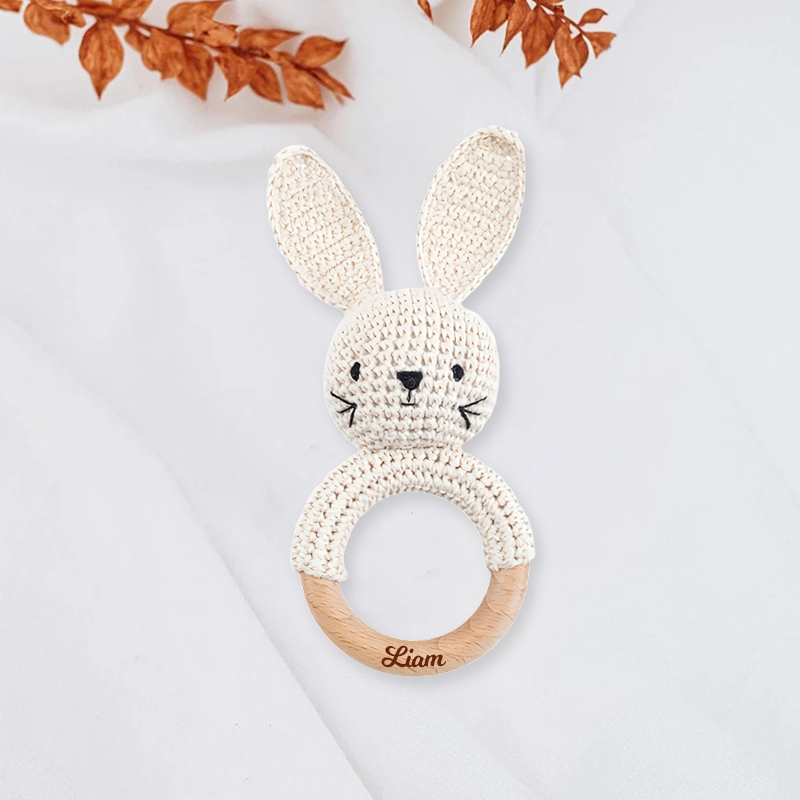 Personalized Knitted Wooden Baby Gripping Ring | CWToy11