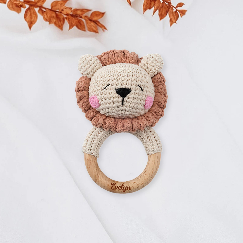 Personalized Knitted Wooden Baby Gripping Ring | CWToy11