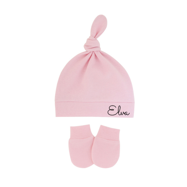 Personalized Newborn Baby Knot Hat Set | CWBaby14