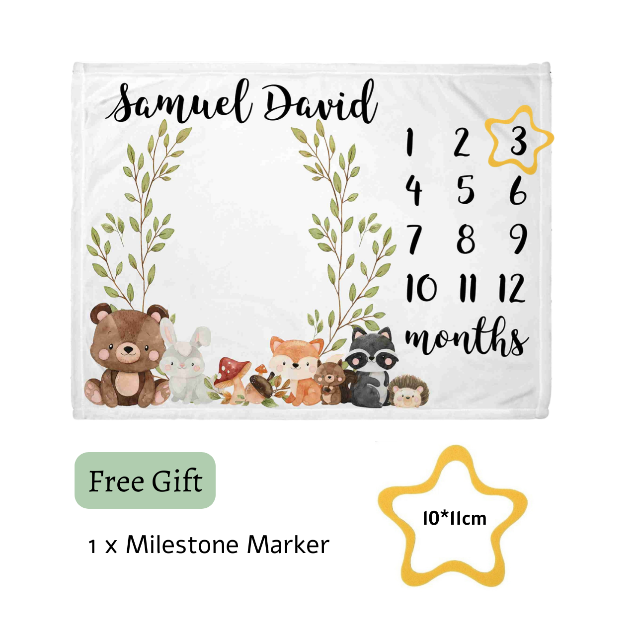 Personalized Baby Monthly Milestone Blanket for Comfort & Unique | BKMS001