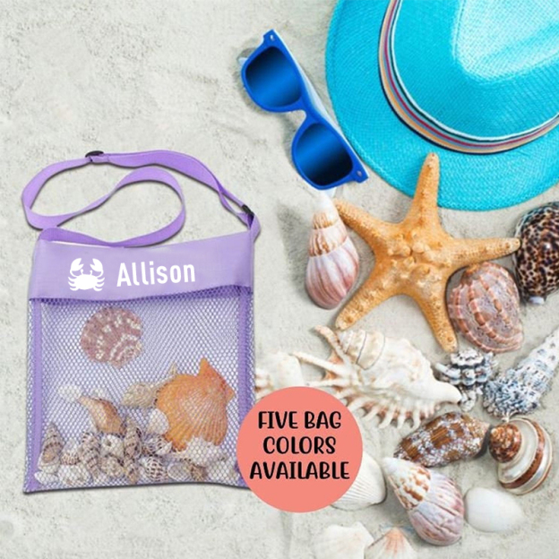 Personalized Seashell Zipper Mesh Beach Bag | CWBeach02