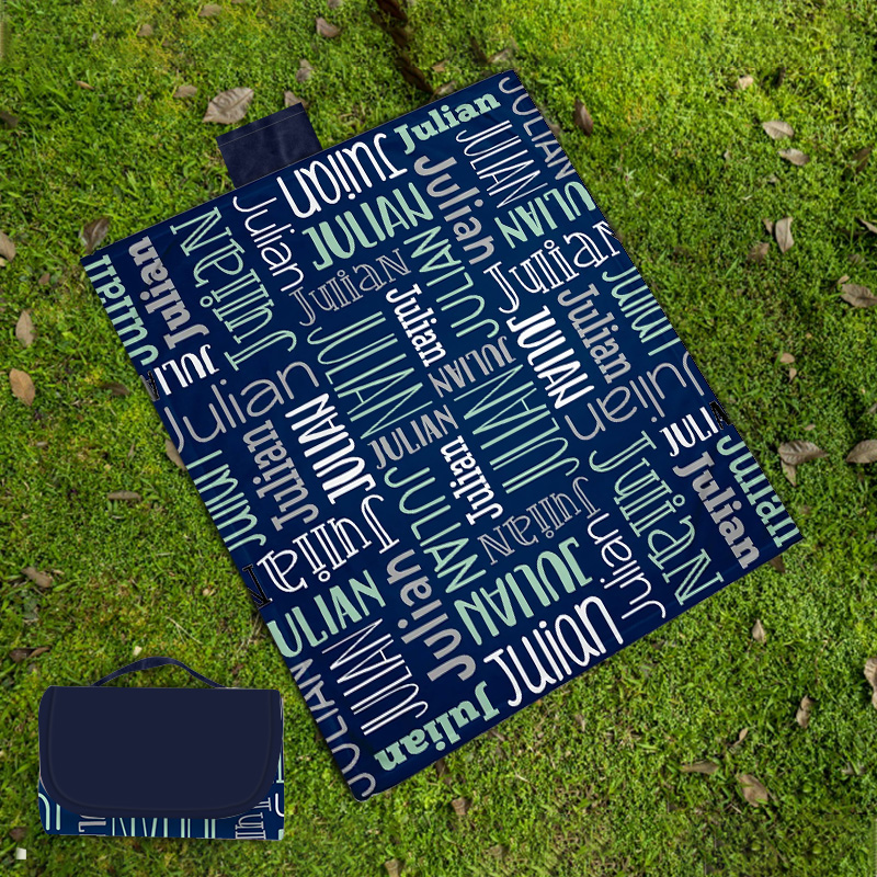 Personalized Waterproof Kid Name Picnic Blanket with Tote KidPic03