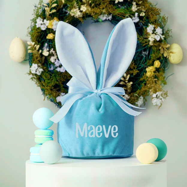 Personalized Name Easter Bunny Velvet Basket | CWEaster02