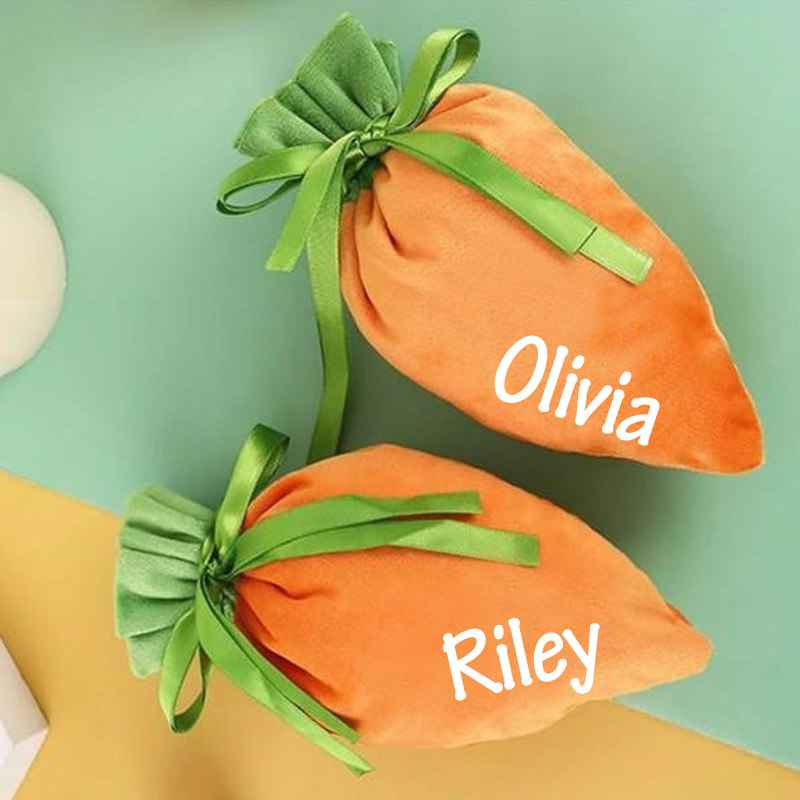 Personalized Name Easter Carrot Velvet Basket | CWEaster05