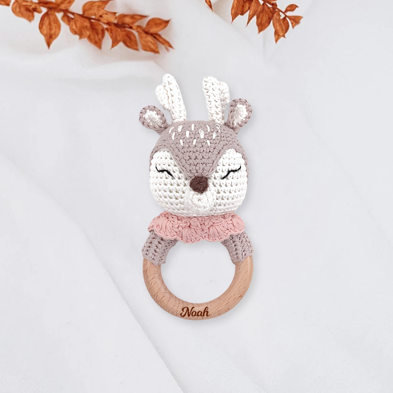 Personalized Knitted Wooden Baby Gripping Ring | CWToy11