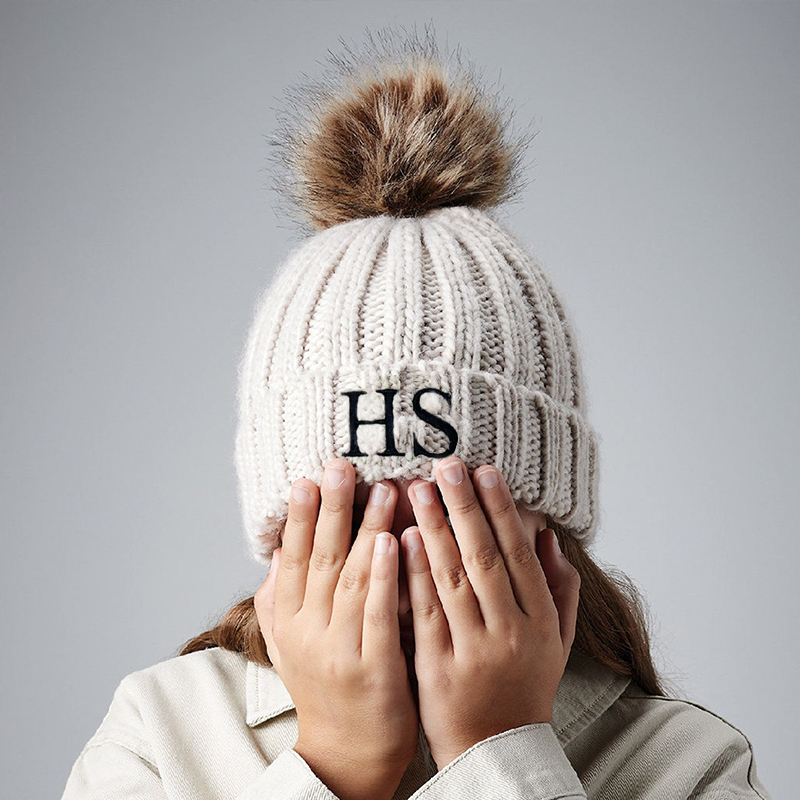 Personalized Embroidery Kid Pom Pom Hat and Scarf for Comfort & Unique | HSKid05