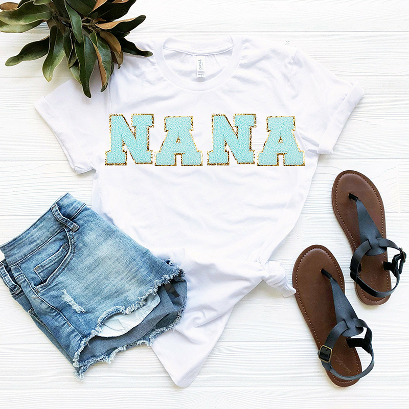 Personalized Varsity Letter Patch MAMA Nickname T-Shirts | CWCloth02