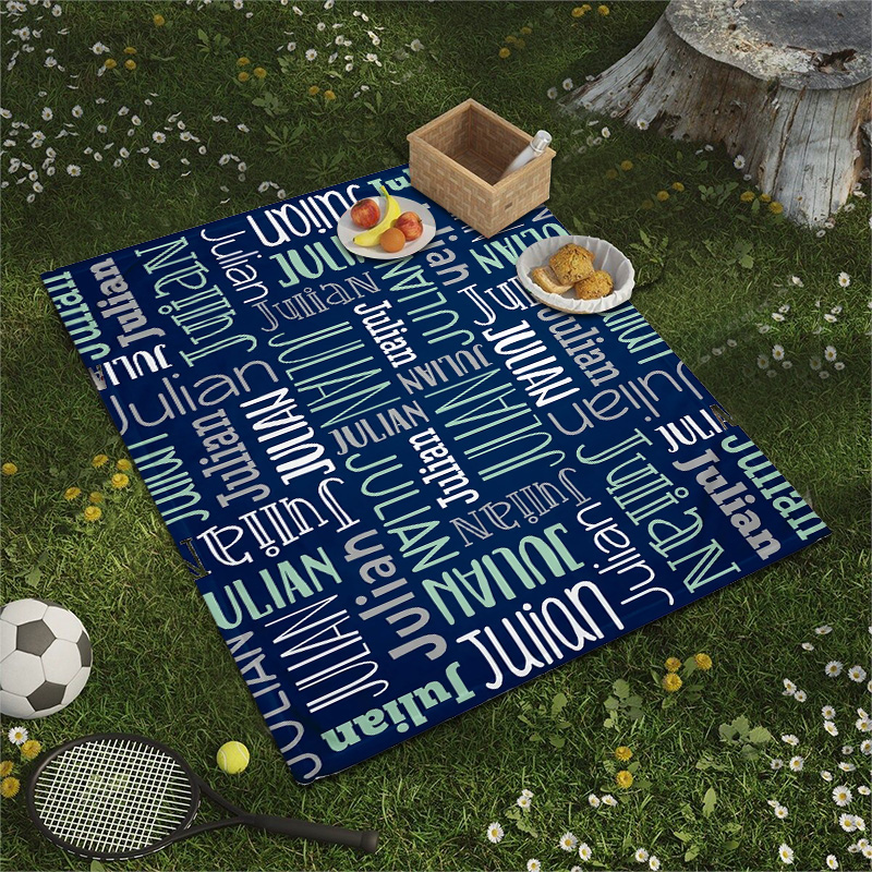 Personalized Waterproof Kid Name Picnic Blanket with Tote KidPic03