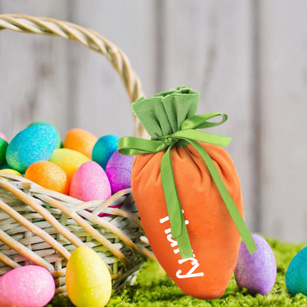 Personalized Name Easter Carrot Velvet Basket | CWEaster05