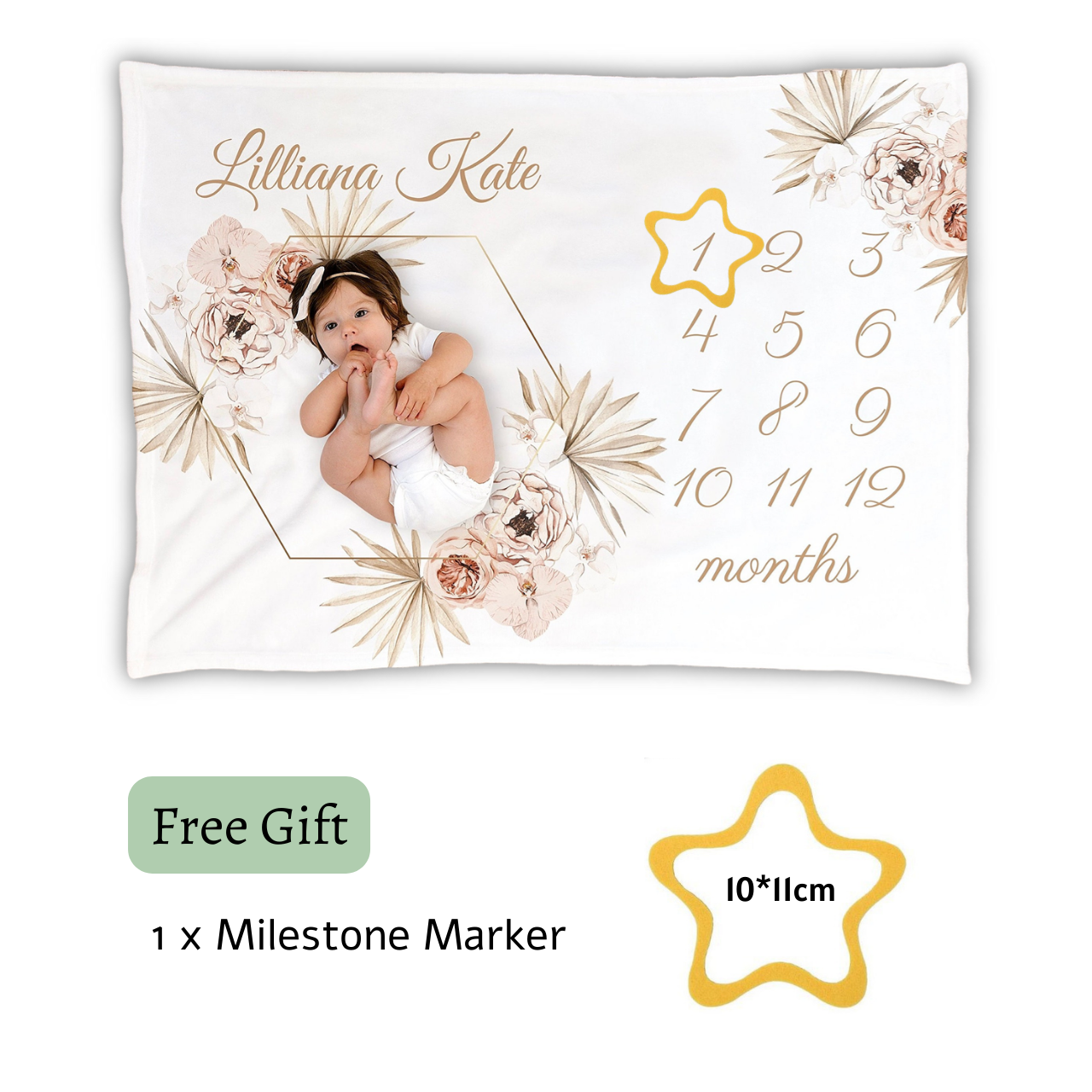 Personalized Baby Monthly Milestone Blanket for Comfort & Unique | BKMS002