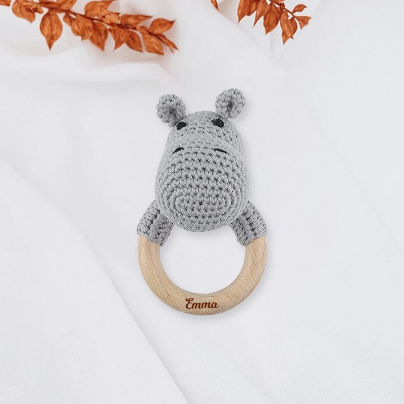 Personalized Knitted Wooden Baby Gripping Ring | CWToy11