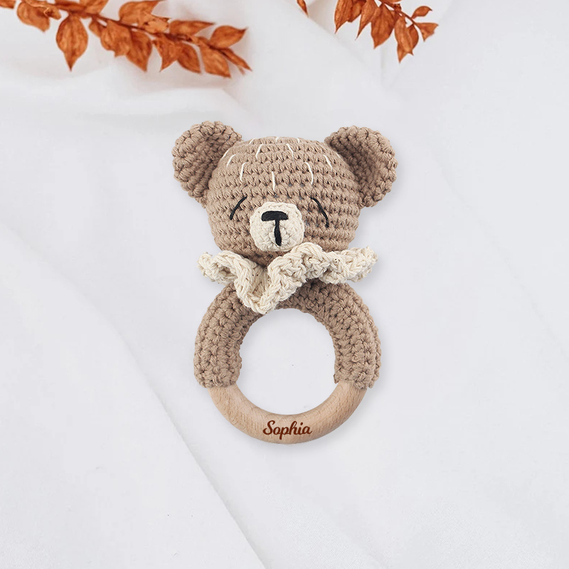 Personalized Knitted Wooden Baby Gripping Ring | CWToy11