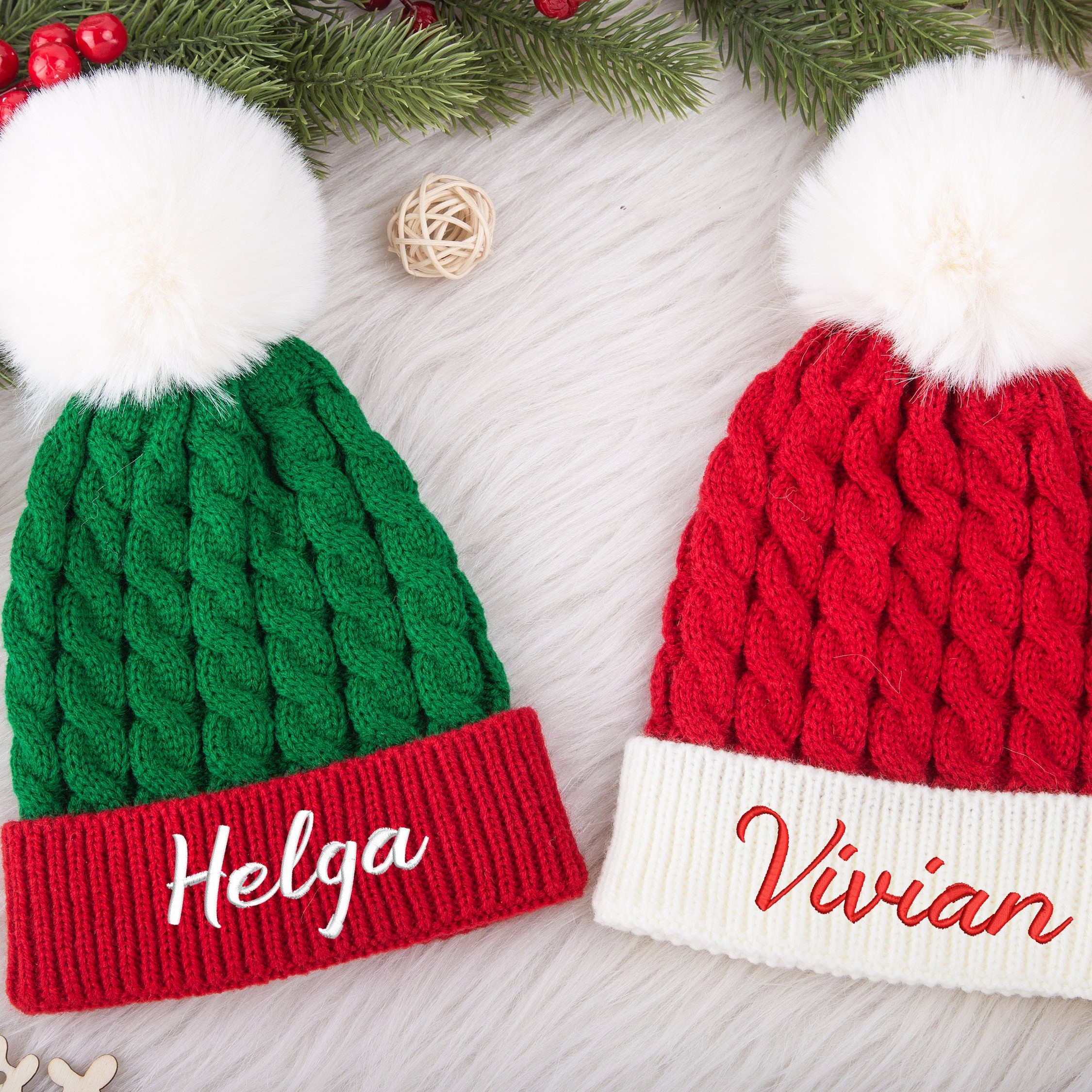 Personalized Embroidery Kid Christmas Pom Pom Hat for Comfort & Unique | HSKid11