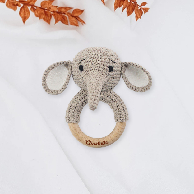 Personalized Knitted Wooden Baby Gripping Ring | CWToy11