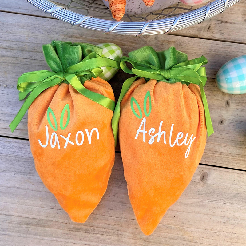 Personalized Name Easter Carrot Velvet Basket | CWEaster12