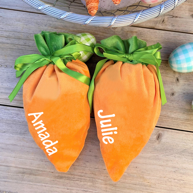 Personalized Name Easter Carrot Velvet Basket | CWEaster05