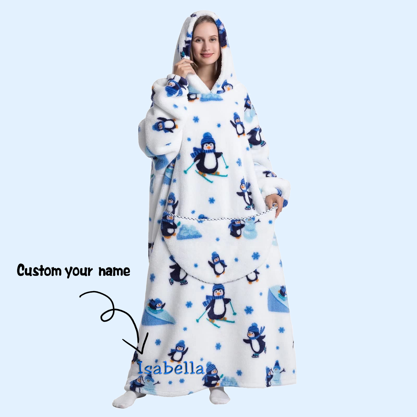 Personalized Embroidery Wearable Blanket Hoodie with Pockets for Adult
