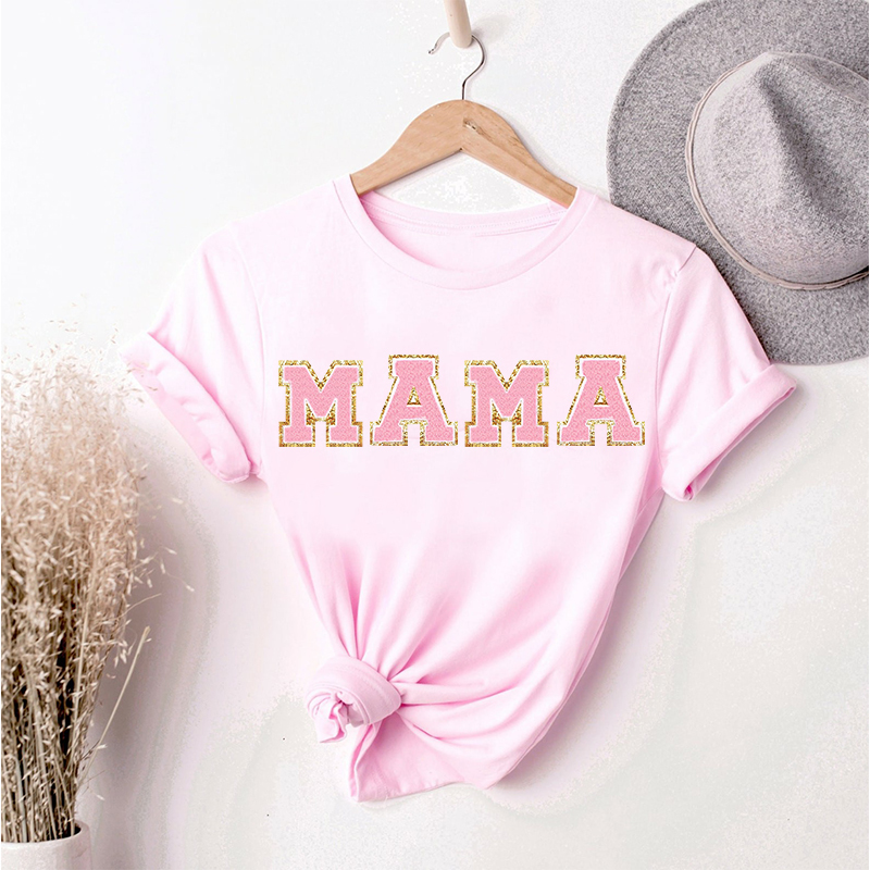 Personalized Varsity Letter Patch MAMA Nickname T-Shirts | CWCloth02