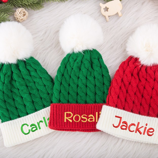 Personalized Embroidery Kid Christmas Pom Pom Hat for Comfort & Unique | HSKid11
