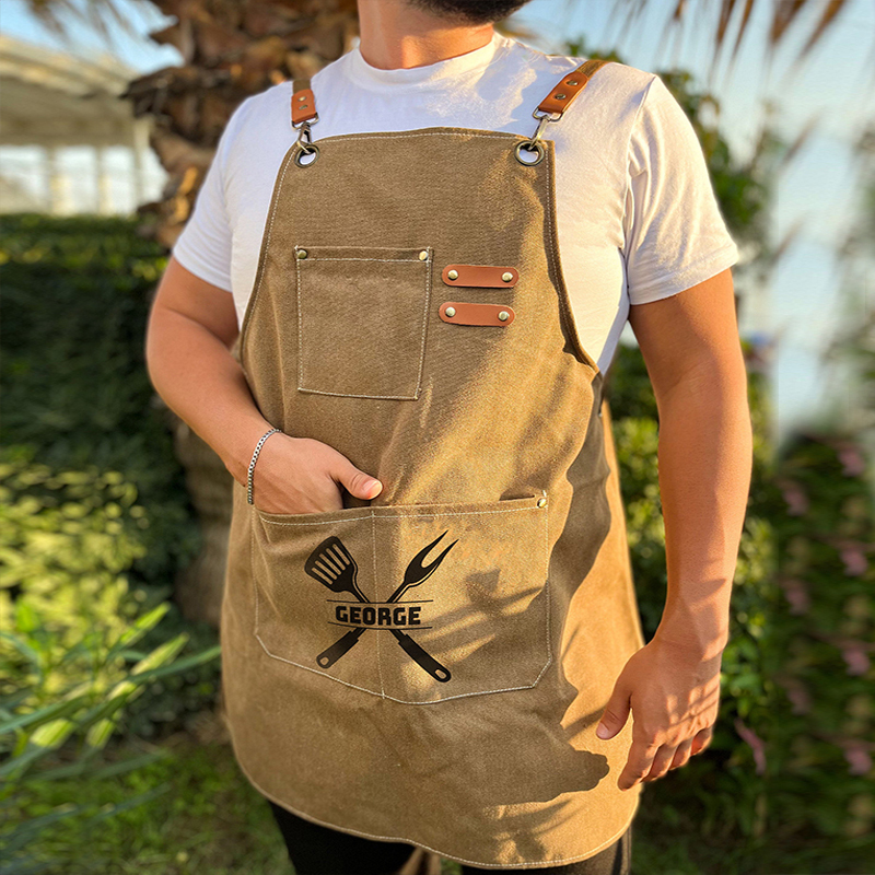Personalized Name on Canvas Apron with Pockets for Unisex Adult | Apro