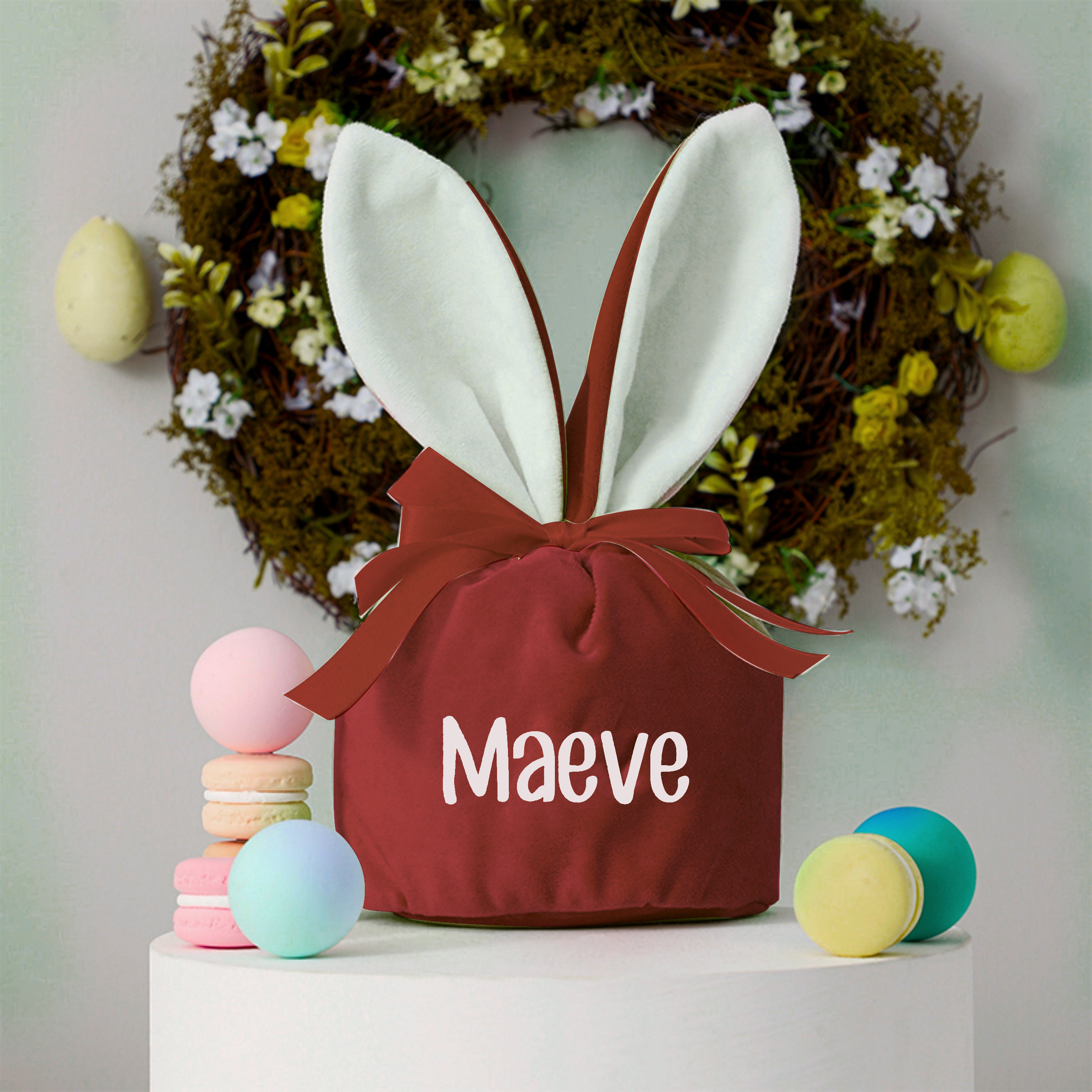 Personalized Name Easter Bunny Velvet Basket | CWEaster02