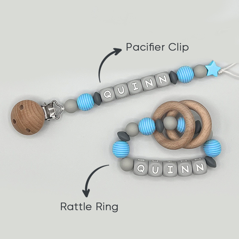 Personalized Baby Pacifier Clip & Rattle Ring | CWToy18