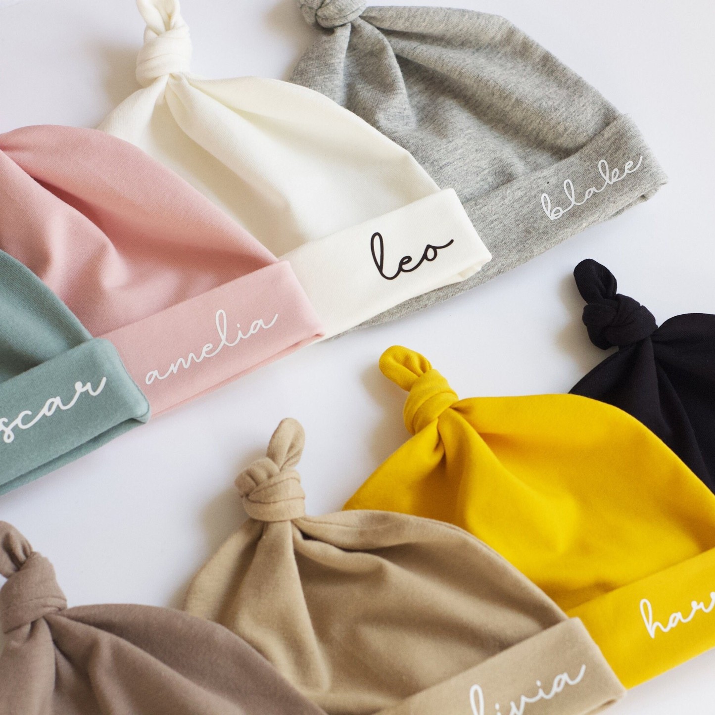 Personalized Newborn Baby Knot Hat Set | CWBaby14