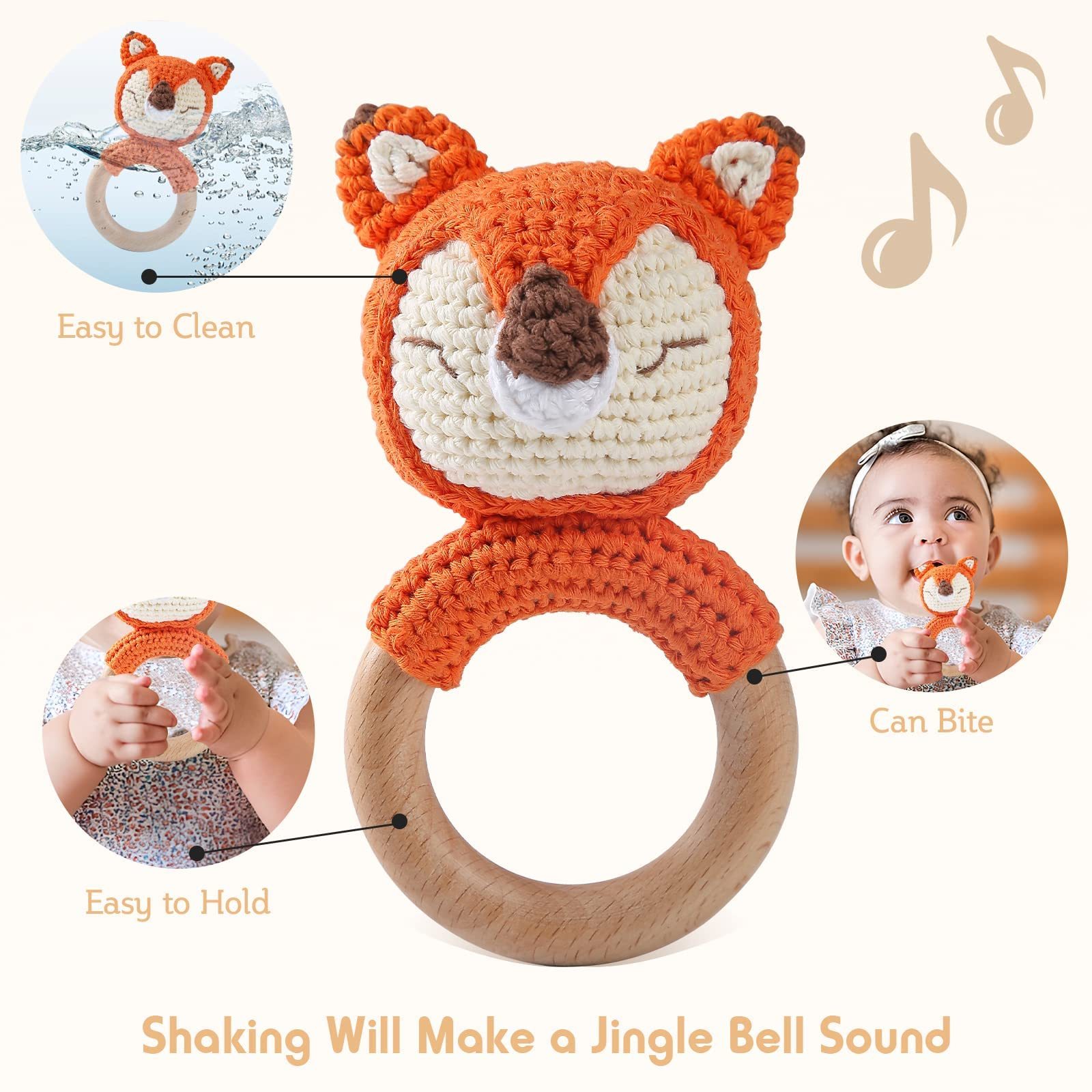 Personalized Knitted Wooden Baby Gripping Ring | CWToy11