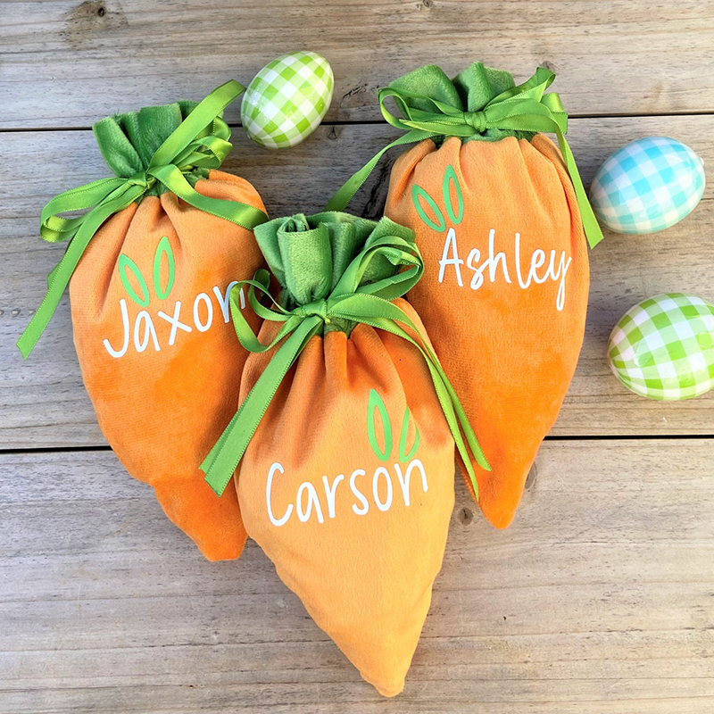 Personalized Name Easter Carrot Velvet Basket | CWEaster12
