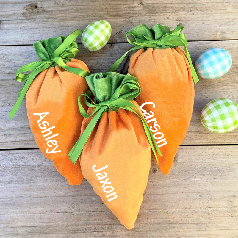 Personalized Name Easter Carrot Velvet Basket | CWEaster05