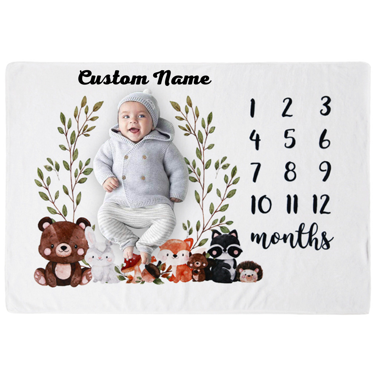 Personalized Baby Monthly Milestone Blanket for Comfort & Unique | BKMS001