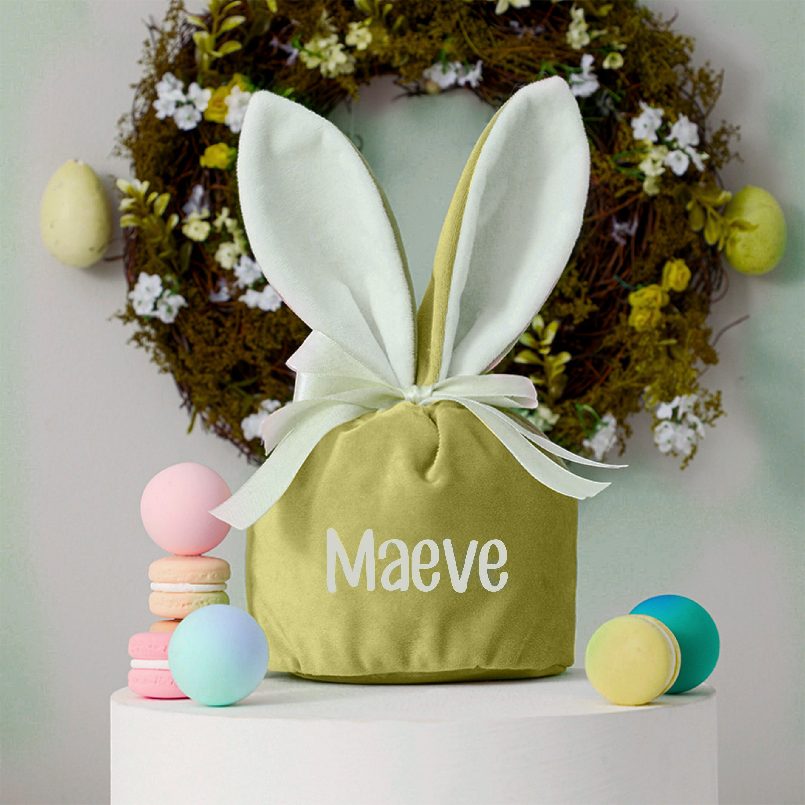 Personalized Name Easter Bunny Velvet Basket | CWEaster02