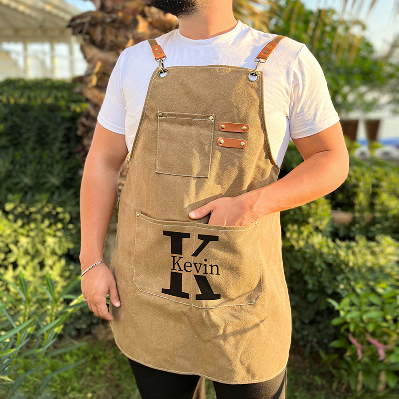 Personalized Name on Canvas Apron with Pockets for Unisex Adult | Apro